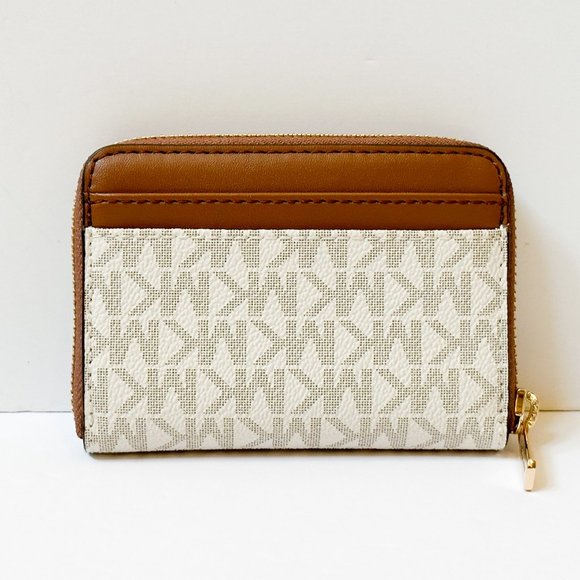 Michael Kors Jet Set Travel Medium Zip Around Card Case Wallet MK Vanilla Brown - Picture 2 of 10